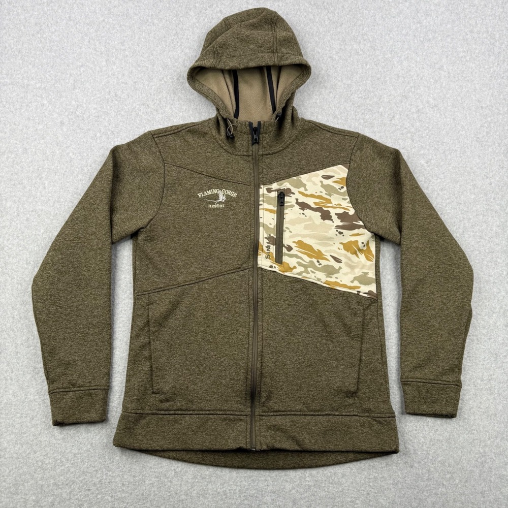 Simms Hoody Mens Medium Green Camo Pocket CX Full Zip Fishing Jacket Outdoors